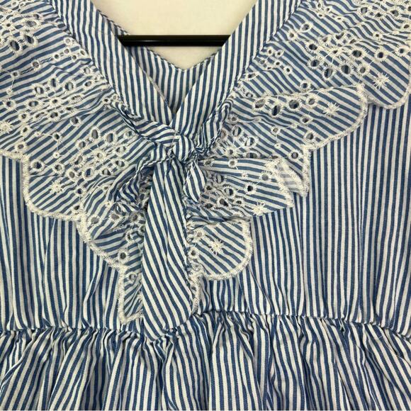Tahari Dress Girls 6X Blue and White Pinstripe Ruffle Eyelet Embroidered - Picture 6 of 11